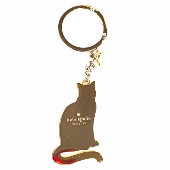 Kate Spade Metal Cat Key Fob Cream Silver Tone - Picture 3 of 4
